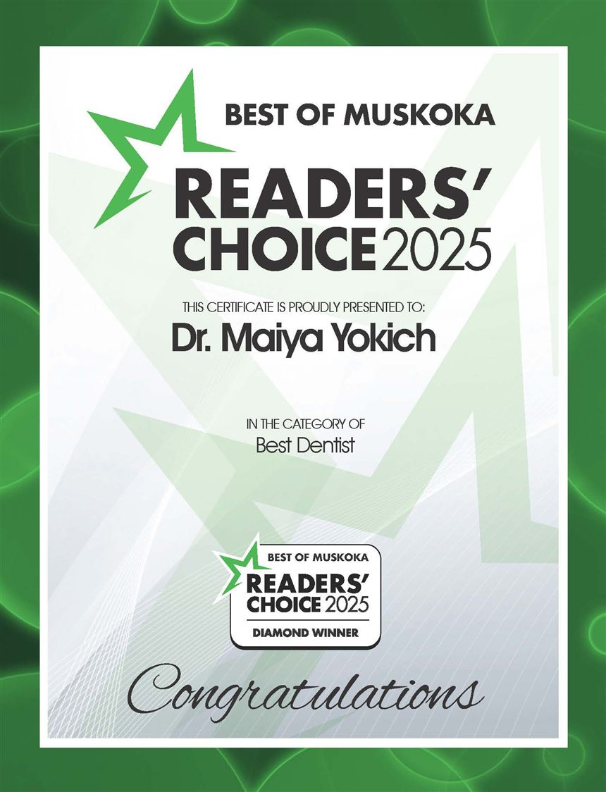 Best of Muskoka Readers' Choice Awards 2025 Diamond Winner certificate awarded to Dr. Maiya Yokich
